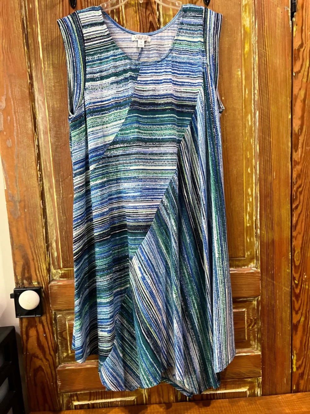 Sleeveless Blue Multi-Stripe Midi Dress